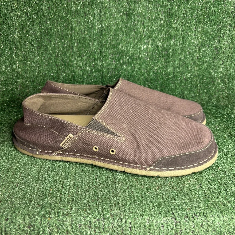 NEW Crocs Cabo Canvas Slip On Loafer Casual Comfort Walking Shoe Brown Mens 12